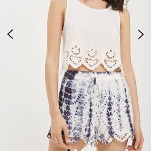 Topshop Tie Dye Cutwork Broderie Shorts